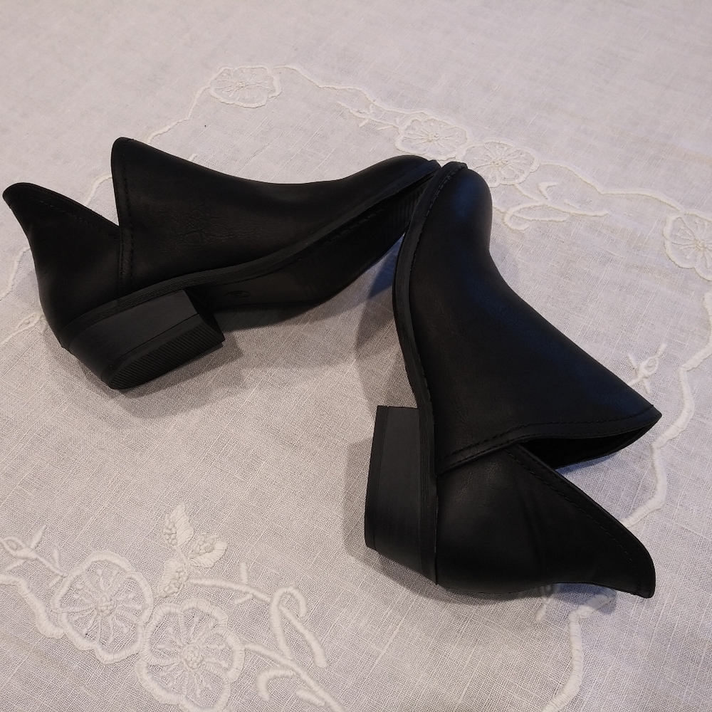 Vegan Leather Black Slip On Ankle Booties